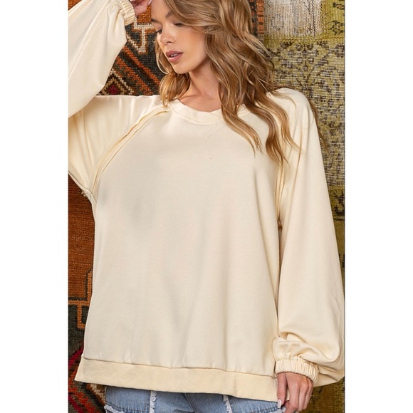 POL Cream Criss Cross Back Slouchy French Terry Pullover - Picture 5 of 10